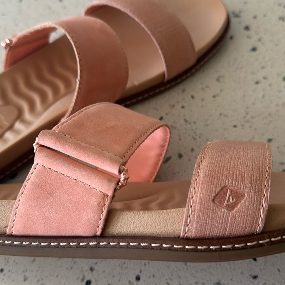 SPERRY Wave Side PLUSHWAVE Peach Leather Strap Sandals Slides Casual Comfort 9.5 - Picture 7 of 12